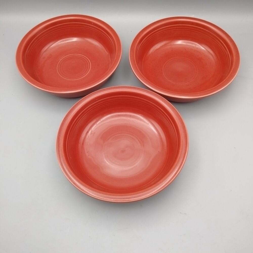 3 Fiestaware Poppy Red Classic Rim Cereal Bowls MCM Homer Laughlin Retro